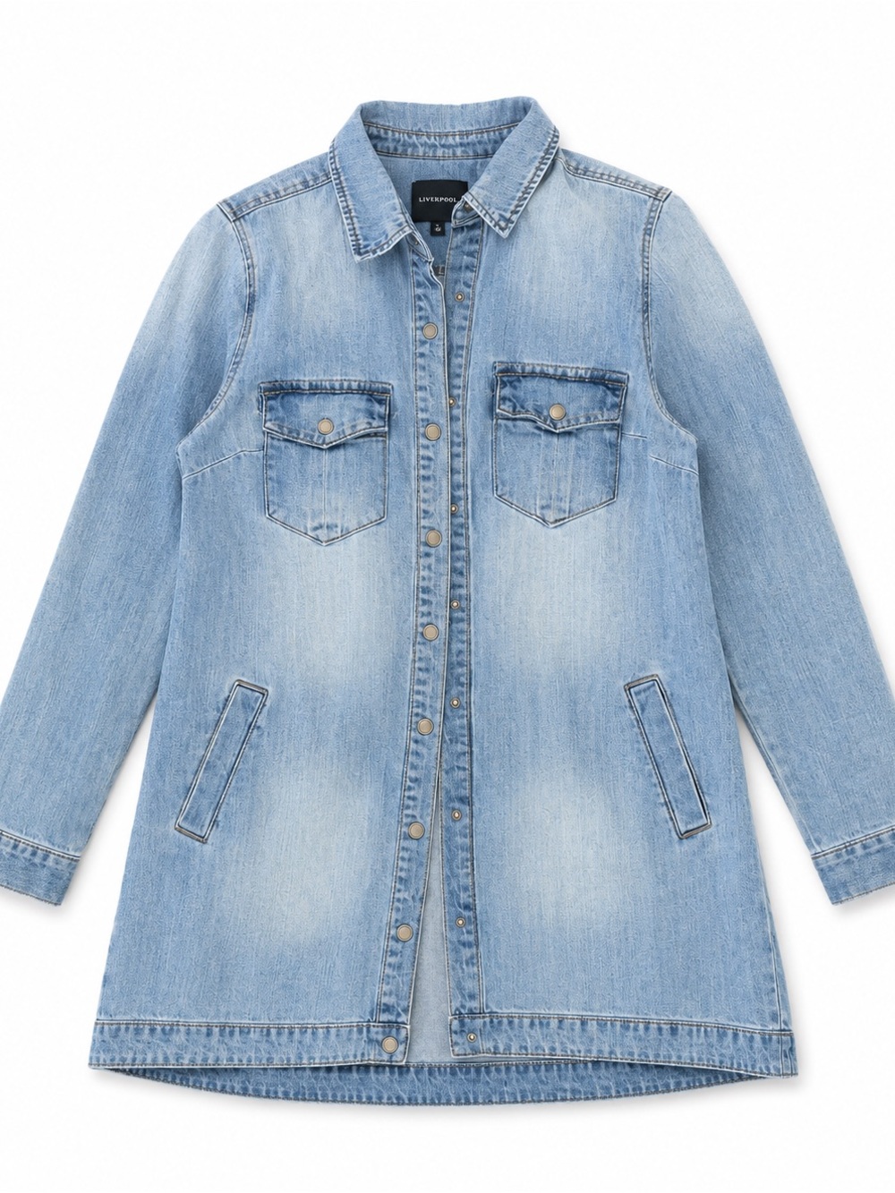 Liverpool Oversized Denim Jacket Size Large 100% Cotton Vintage Wash - Picture 1 of 10